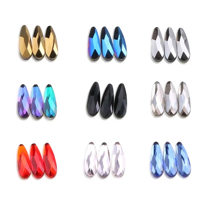 Стразы для ногтей 20 шт 2*6 мм плоские удлиненные каплевидные стеклянные разноцветные камни для 3D художественное оформление ногтей