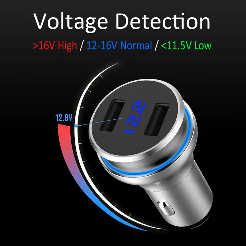 Powstro атмосферное легкое автомобильное зарядное устройство 5 В 3.4A металлическое двойное USB зарядное устройство с Отображение напряжения на светодиодном дисплее молоток безопасности для iPhone samsung