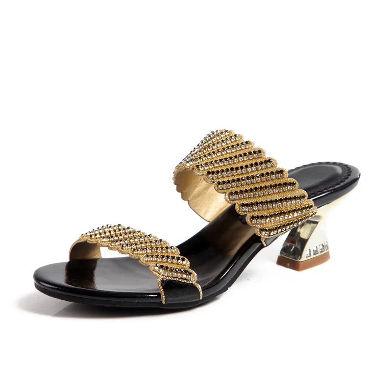 G-sparrow Womens Summer Elegant Fashion Chunky High Heels Shoes Ladies Casual Peep Toe Slippers Gold Silver Purple Black 6cm18