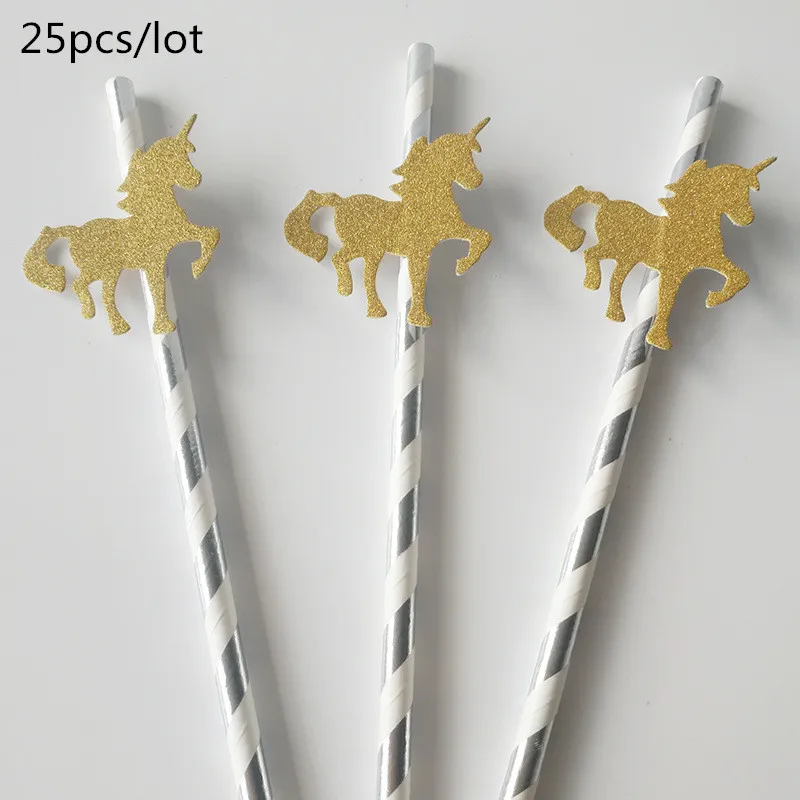 25PCS Glitter Gold Unicorn Flamingos Party Paper Straws Kids Birthday Party Baby Shower Party Decoration Supplies HW20 (10)