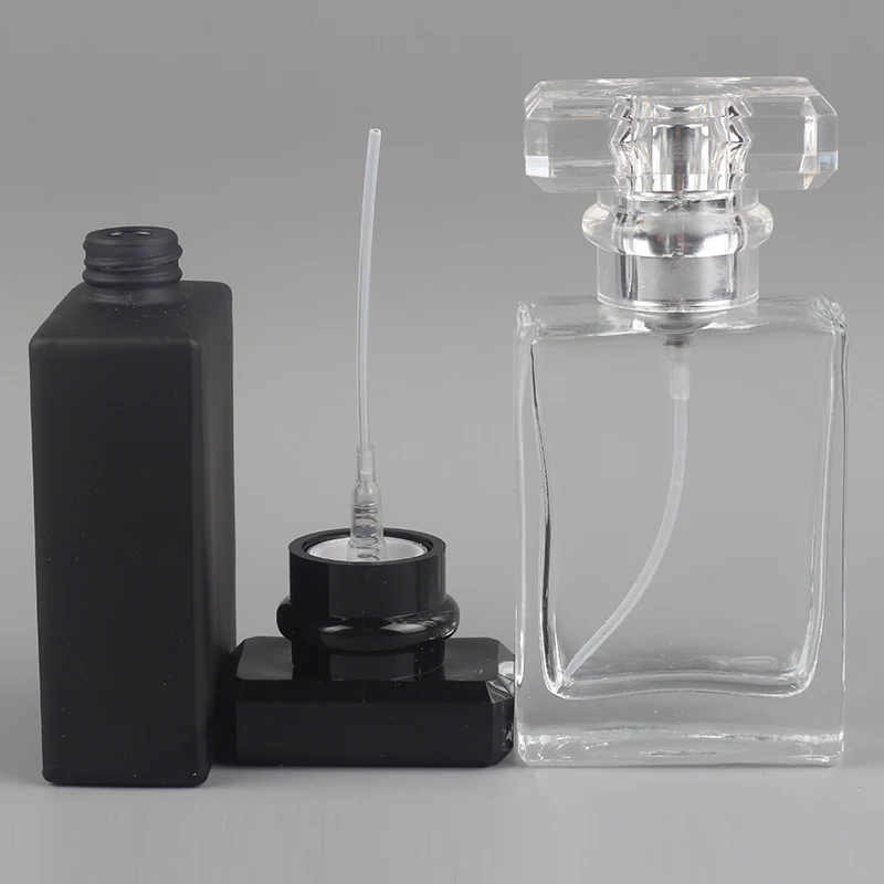Черный и прозрачный 30 мл квадратный плоский стеклянный парфюм спрей дозирования косметики портативный пустой флакон 50 шт./лот