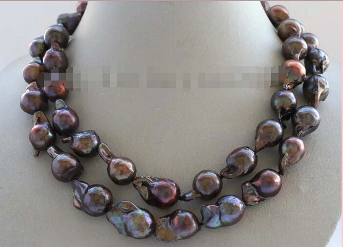 

FREE SHIPPING 17-18" Double Natural 20mm coffee Baroque Reborn Keshi Pearl Necklace #f2460!