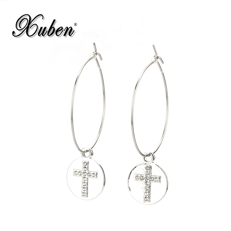 

Dangle Circle Women Pendant Elegant stainless steel Earrings For Women cross Ear jewelry