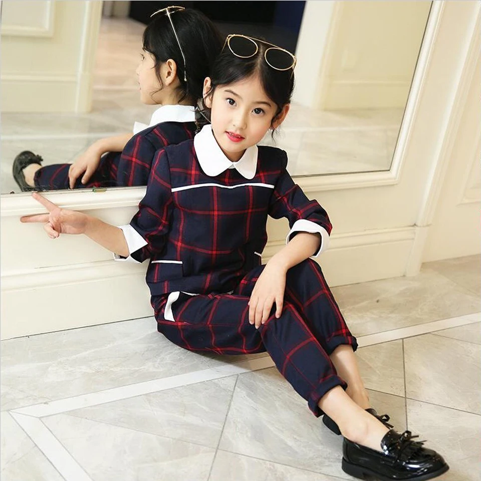 

Spring Baby Kids Girls Sets 2018 New Girls Long Sleeve Patchwork Outfits Kids Tops & Pants Suits 4 7 9 10 12 Years