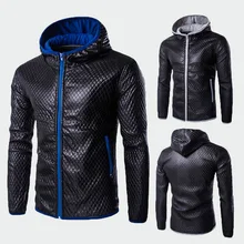 Осень зима мужская модная куртка повседневная с длинным рукавом Однотонная стоячая с капюшоном кожаная куртка Топ Мужская крутая одежда 2XL ML280