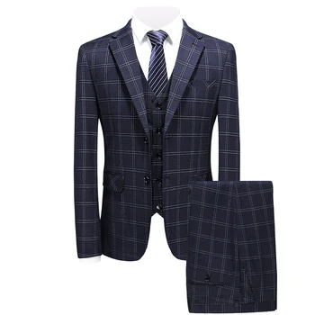 

Classic Plaid Mans Suits Vogue Three-piece Slim Fit Tuxedo Suits Costume Homme Marriage 2018 Checked Coat Pants Masculino