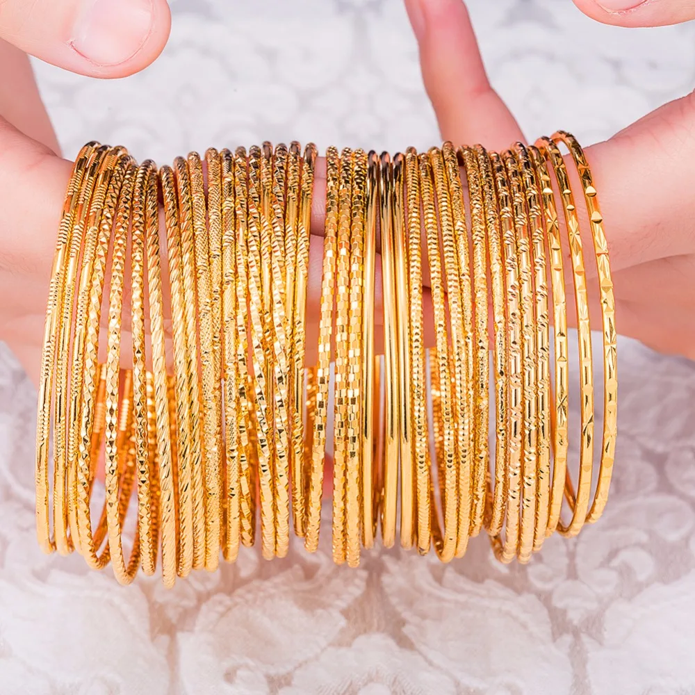 www.ermes-unice.fr : Buy 1 Pc Women&#39;s Luxury Dubai Gold Bangle 2mm Thin Bracelet Fashion Caved ...