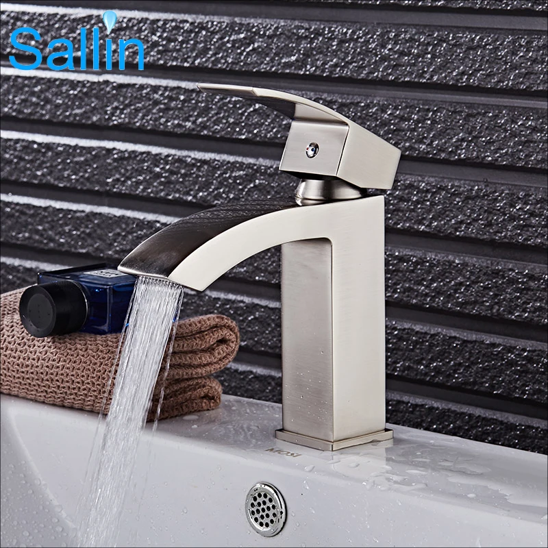 

Luxury Square Style Basin Faucet Single Handle Bathroom Faucet Lavatory Crane Cold&Hot Water Mixers Tap Waterfall Taps