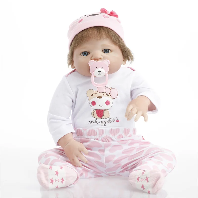 

SanyDoll 22 inch 55 cm Silicone reborn dolls, lifelike doll reborn Pink suit Beautiful doll birthday gift