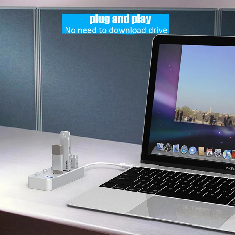 

7 Ports USB 3.0 Mobile Phone Docking Station External Hard Disk Type-C Data Cable Station For Laptop Multi-function Hub Dock