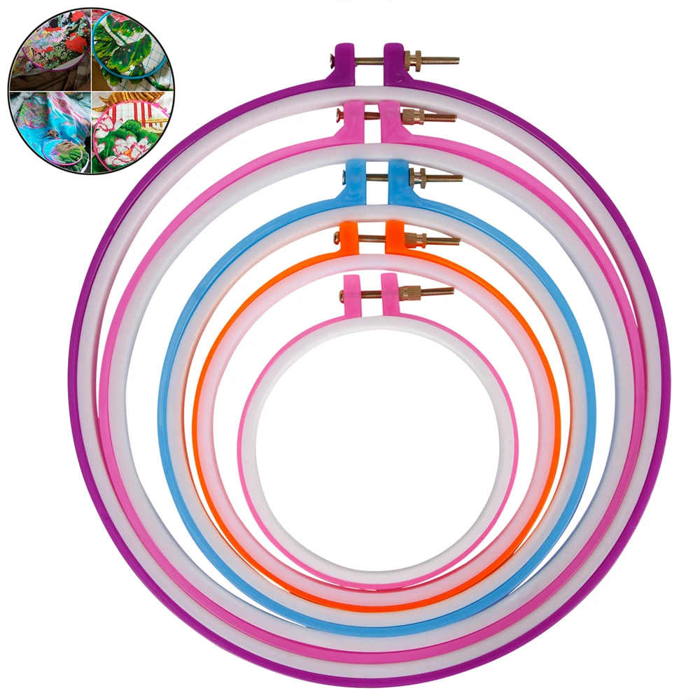 Ankoow 5 шт. многоцветная вышивка крестиком обручи круг пластиковая ручная пяльца для вышивания DIY Искусство ремесло 5," /5,9"/7," /9,8"/11"