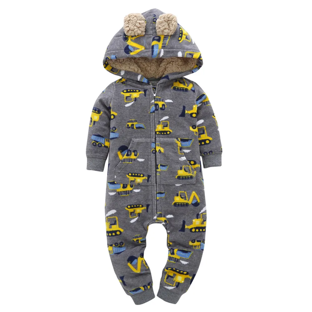 Высококачественная зимняя одежда для малышей; комбинезон с капюшоном и толстым принтом для маленьких мальчиков и девочек; комбинезон; детская одежда; теплая удобная одежда