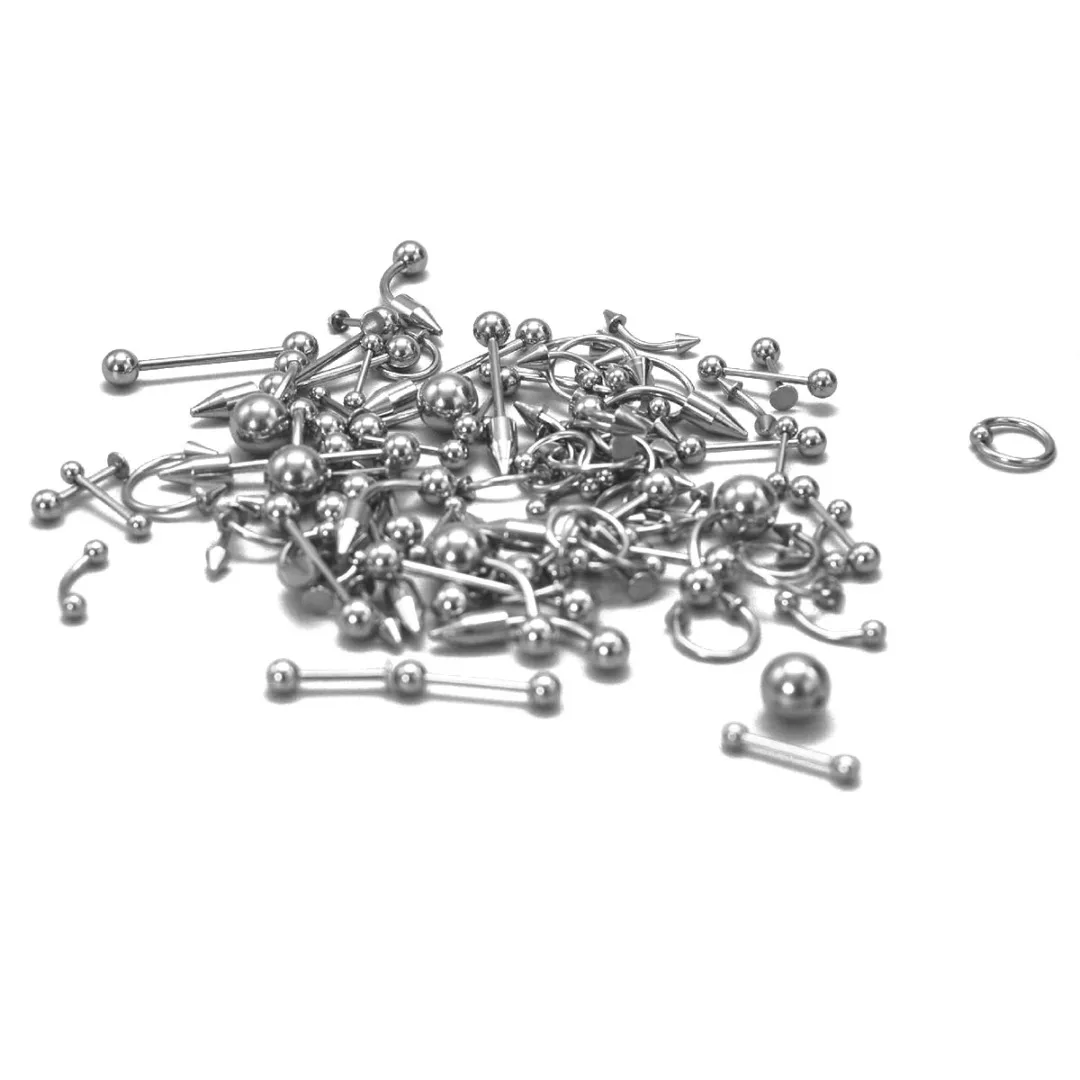 85Pcs Mixed Style Stainless Steel Tongue Lip Belly Navel Eyebrow Nose Rings Body Piercing Jewelry For Women Men Shellhard