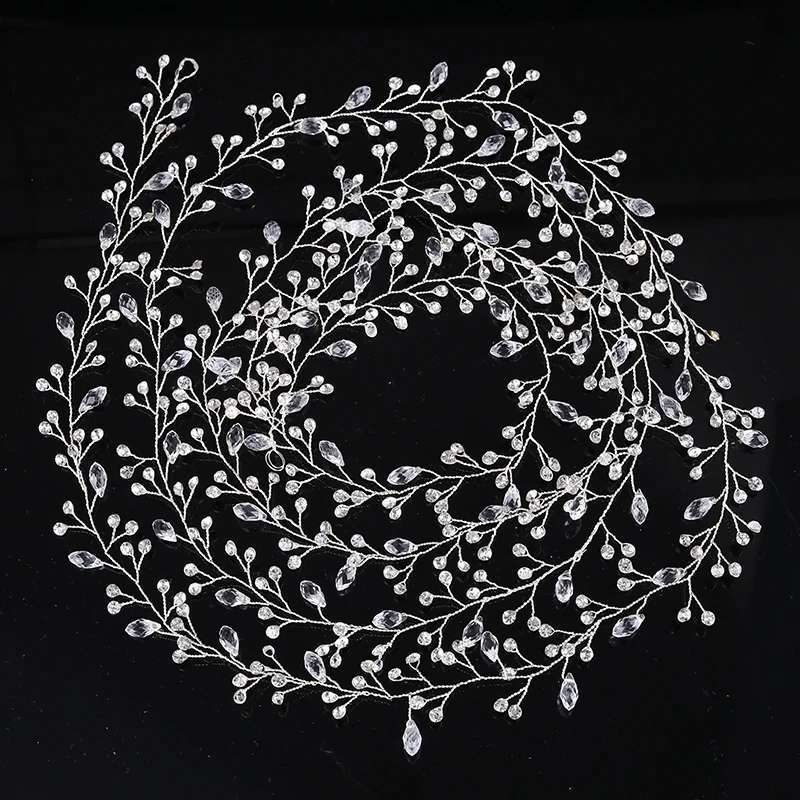 

Fashion Long Drop Rhinestones Headband Crystal Plant Shape For Women Bridal Hair Wedding Headdress Jewelry hair accessories