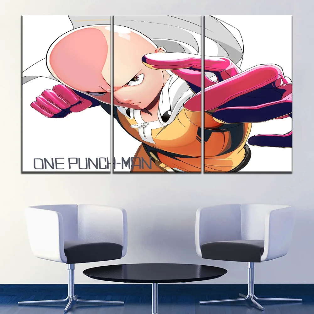 

Combinatorial Art Painting 3 Panel Animation One-Punch Man Poster Top-Rated On Canvas Printing Saitama Picture Home Wall Decor