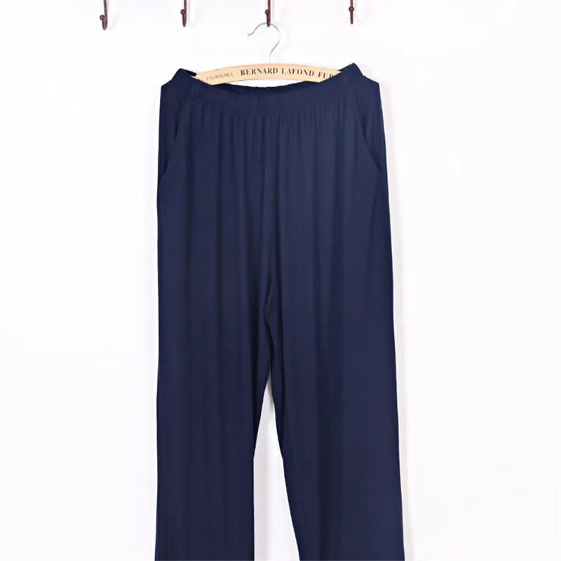 Брюки пижамы мужские осенние штаны из бамбукового волокна Модальные однотонные тонкие повседневные штаны Свободные Мужские штаны для сна гостиная сон - Цвет: Синий