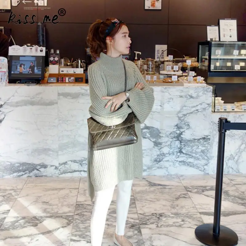 2018 Women half Turtleneck Oversize Pullover Long Sleeve Knitted Sweater female Winter Casual Women Split Sweater black fashion Sweaters