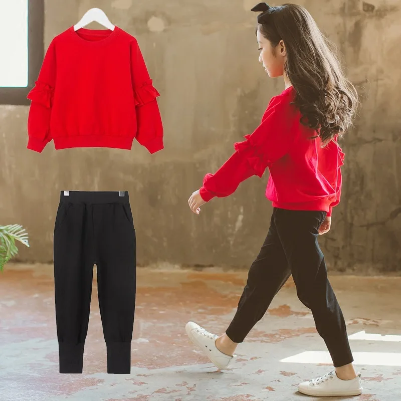 

New 2018 Autumn Girls Children's School Cothing Cotton 2pcs Sets Ttracksuit Suit For Girls Kids Clothes Christmas Set Outfit