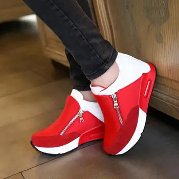 

Nice Spring Zipper High-top Shoes Walking Shoes For Women Swing Shoes Red Black Female Canvas Shoes Hidden Wedges Casual Shoes