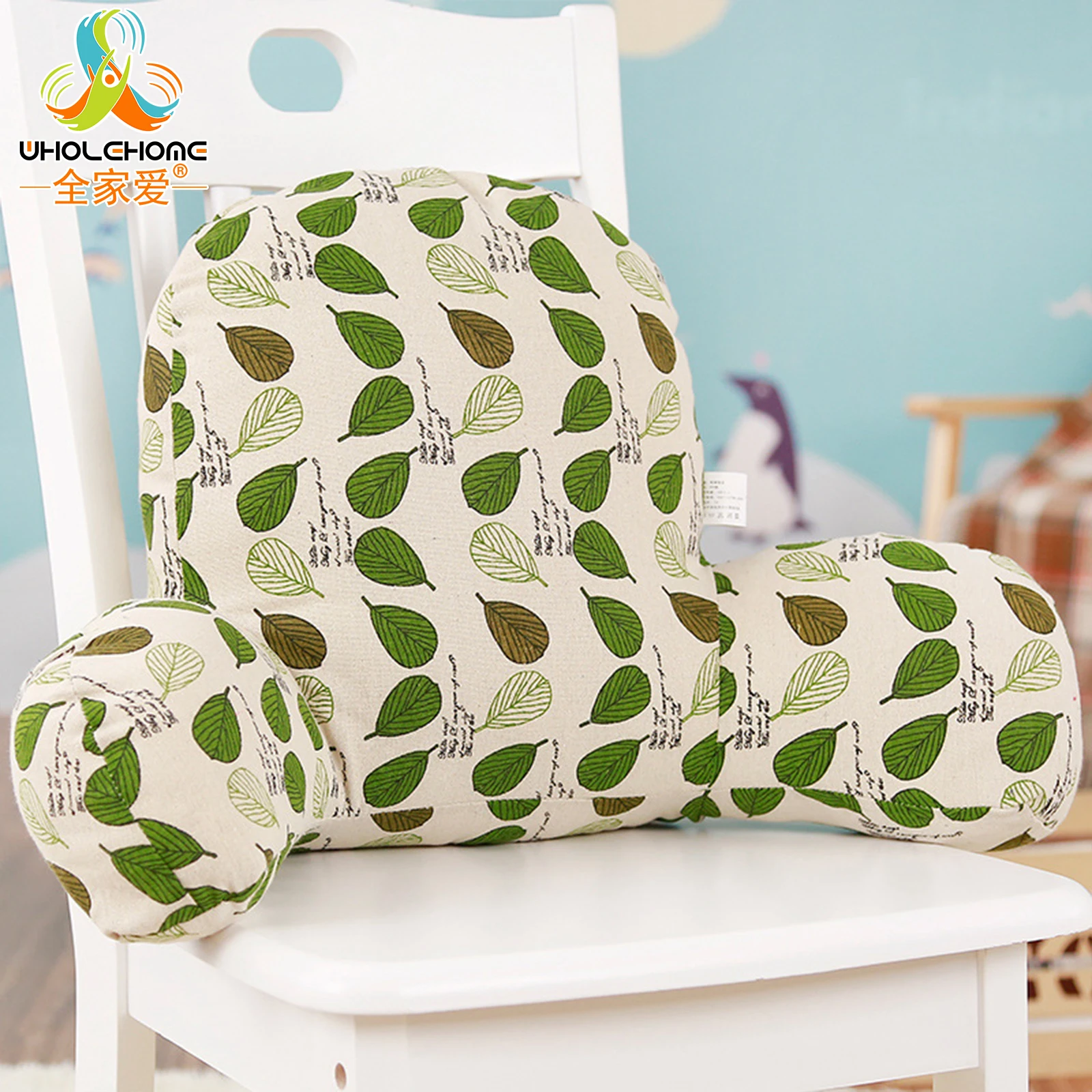

Home Backrest Cushion Decor 1 Piece Cotton Linen Arm Back Support Sofa Cushion with Washable Leaves Plaid Printed Pillow Decor