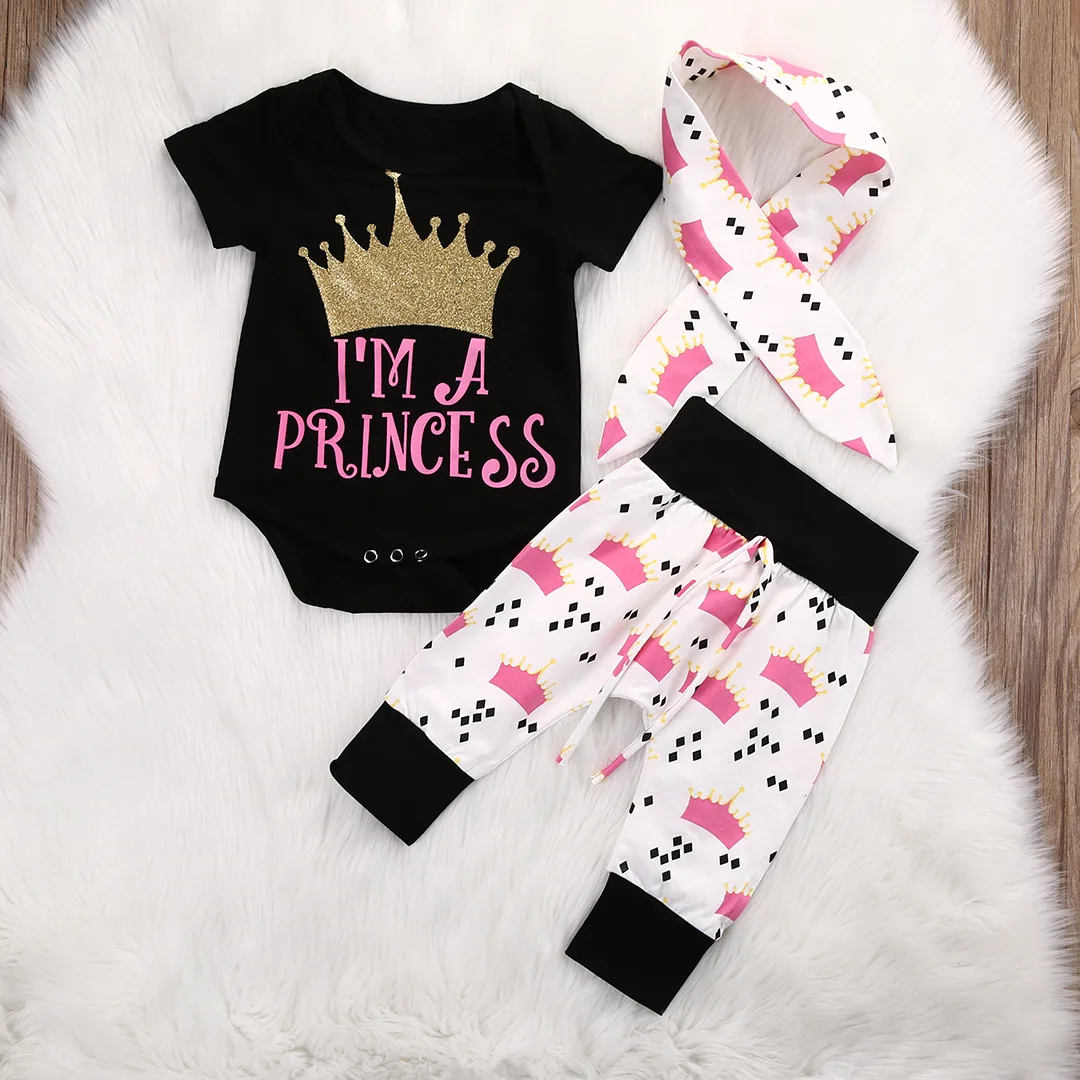 Newborn Baby Girl Clothes Sets Fashion crown printing baby clothes Set