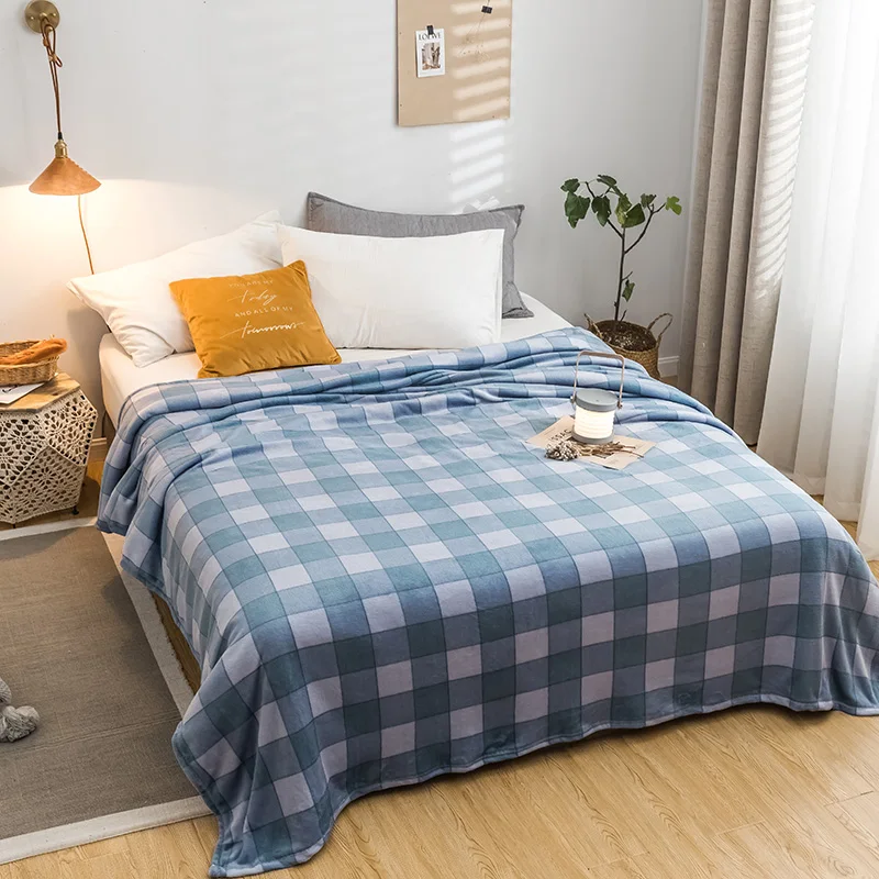 LREA домашний текстиль цвета хаки и синий квадратный плед в европейском стиле с принтом Ручная стирка теплое фланелевое одеяло на кровати
