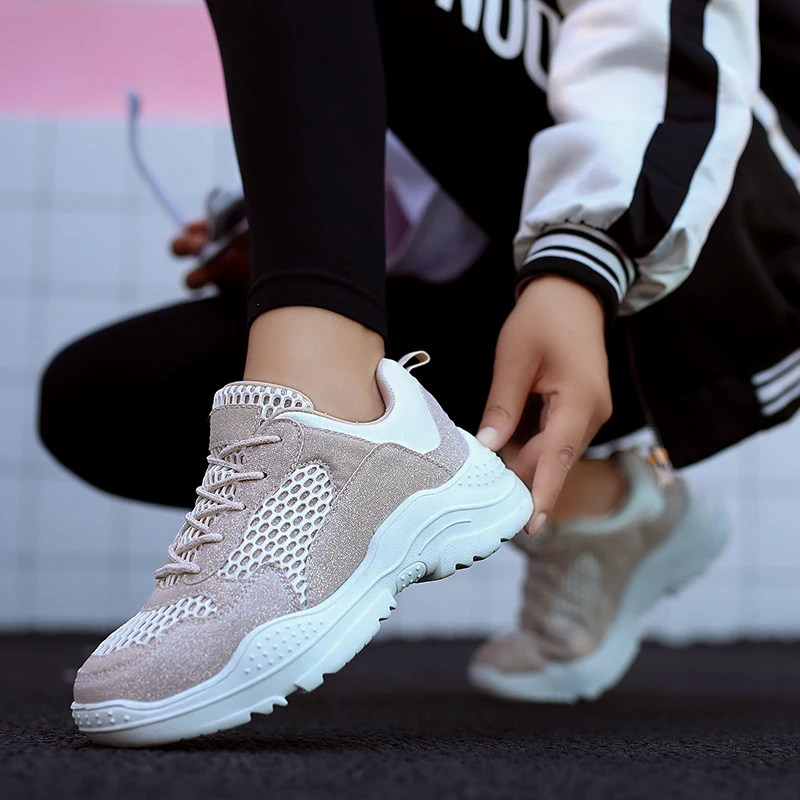 2018 Женская Светоотражающая обувь zapatillas mujer шикарная на толстой платформе женские