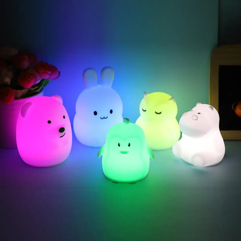 

Mini Animal Lamp 9 Colors LED Night Light Silicone Bear Rabbit Hippo Owl Penguin Baby Room Bedroom Night Lamp for Children Kids