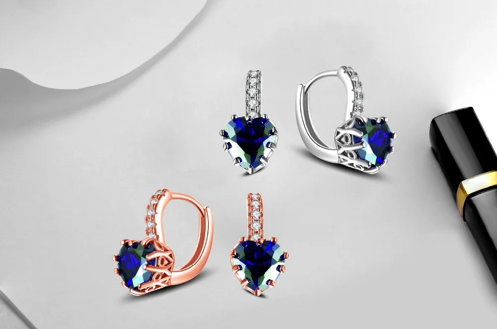Популярные 925 пробы серебряные милые синие эмалированные серьги-гвоздики в форме сердца для женщин и девушек, ювелирные изделия из стерлингового серебра