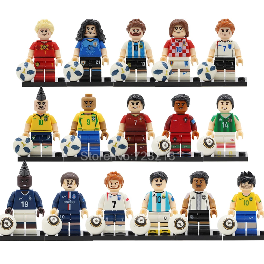 

Single Sale Messi Ronaldo Neymar Football Player Figure JR Pogba Beckham Ozil Chicharito Model Building Blocks kits Brick Toys