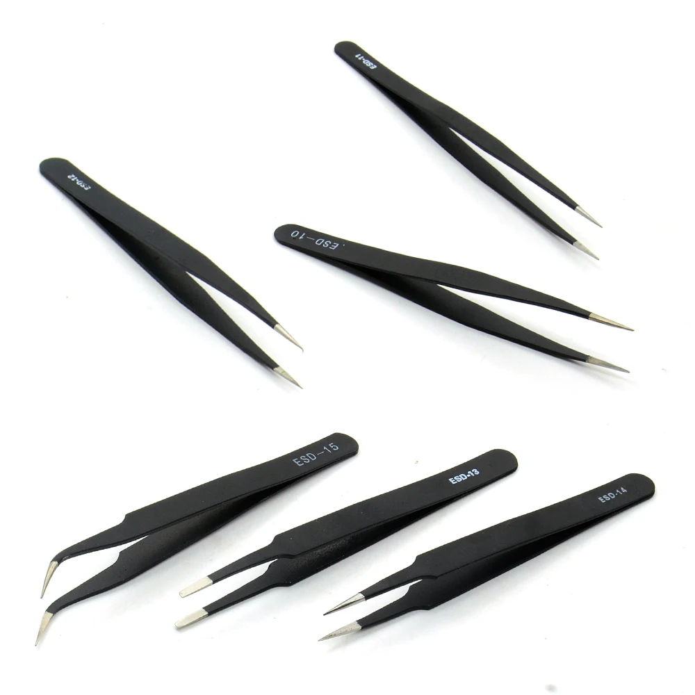 Electronics Tweezer 6pcs/Set Forceps Stainless Steel Anti-Static Curved Straight Tool Pincers Pincette Hand | Автомобили и