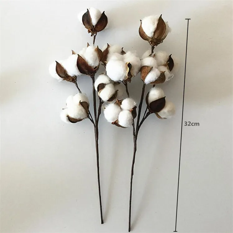 Flone 6 Head Dried Flower Cotton Branch Cotton Long Branch Simulation Cotton Tree Branch Home Wedding Decor Artificial Flowers (8)