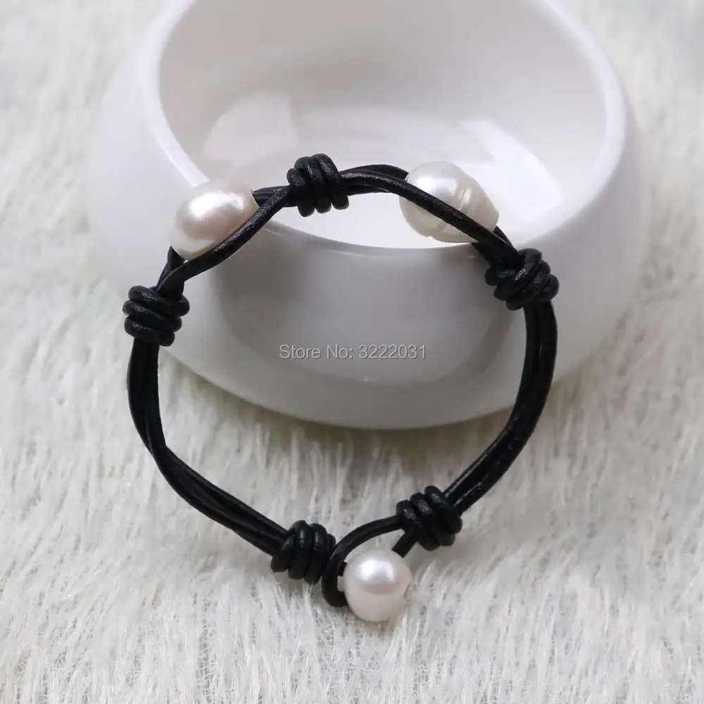 handmade pearls leather bracelet