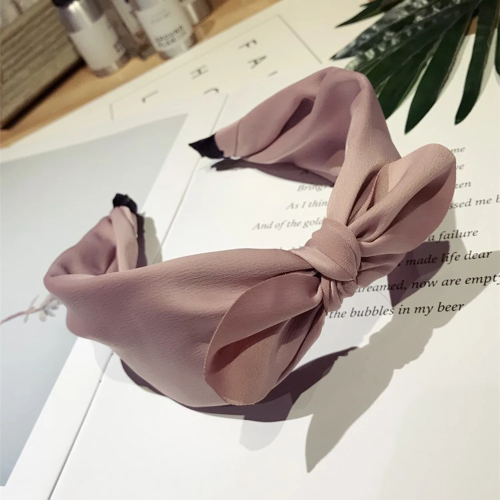 

Ladies Hairband Fashion Hair Accessories Ladies Ribbit Ear Bow Knot Headwrap Hair hoop Pure Color Headscarf Broadside Headwear