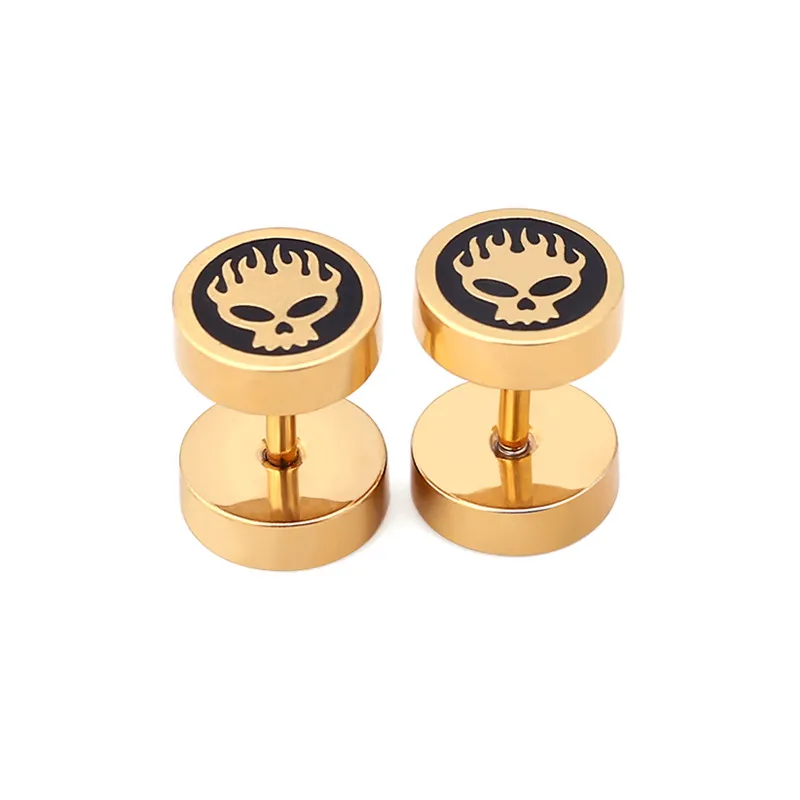 

Skull Stud Earring Windmill Earring Stud Gold Ear Stud Double Two Sides Patterned Barbell Ear Piercing Jewelry for Men Women