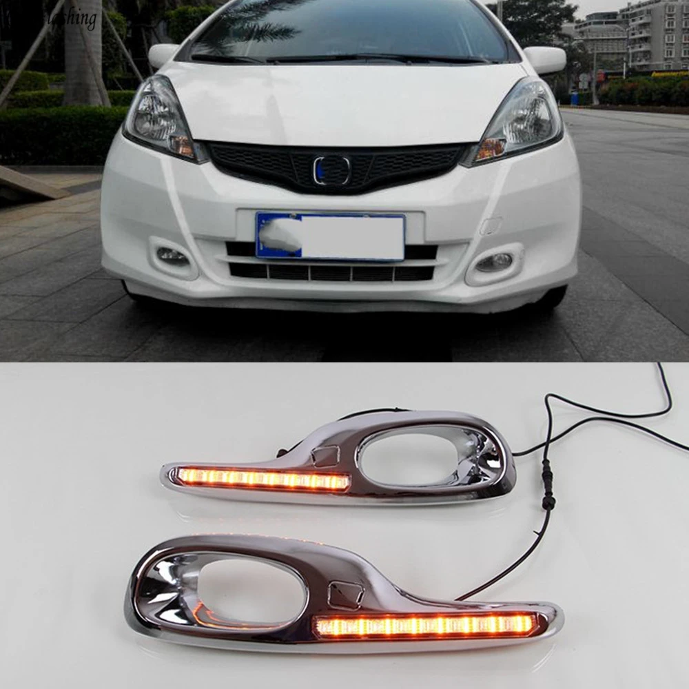 

Car Flashing 1Set LED For Honda Fit Jazz 2011 2012 2013 DRL Driving Daytime Running Light DRL fog lamp Relay Daylight styling