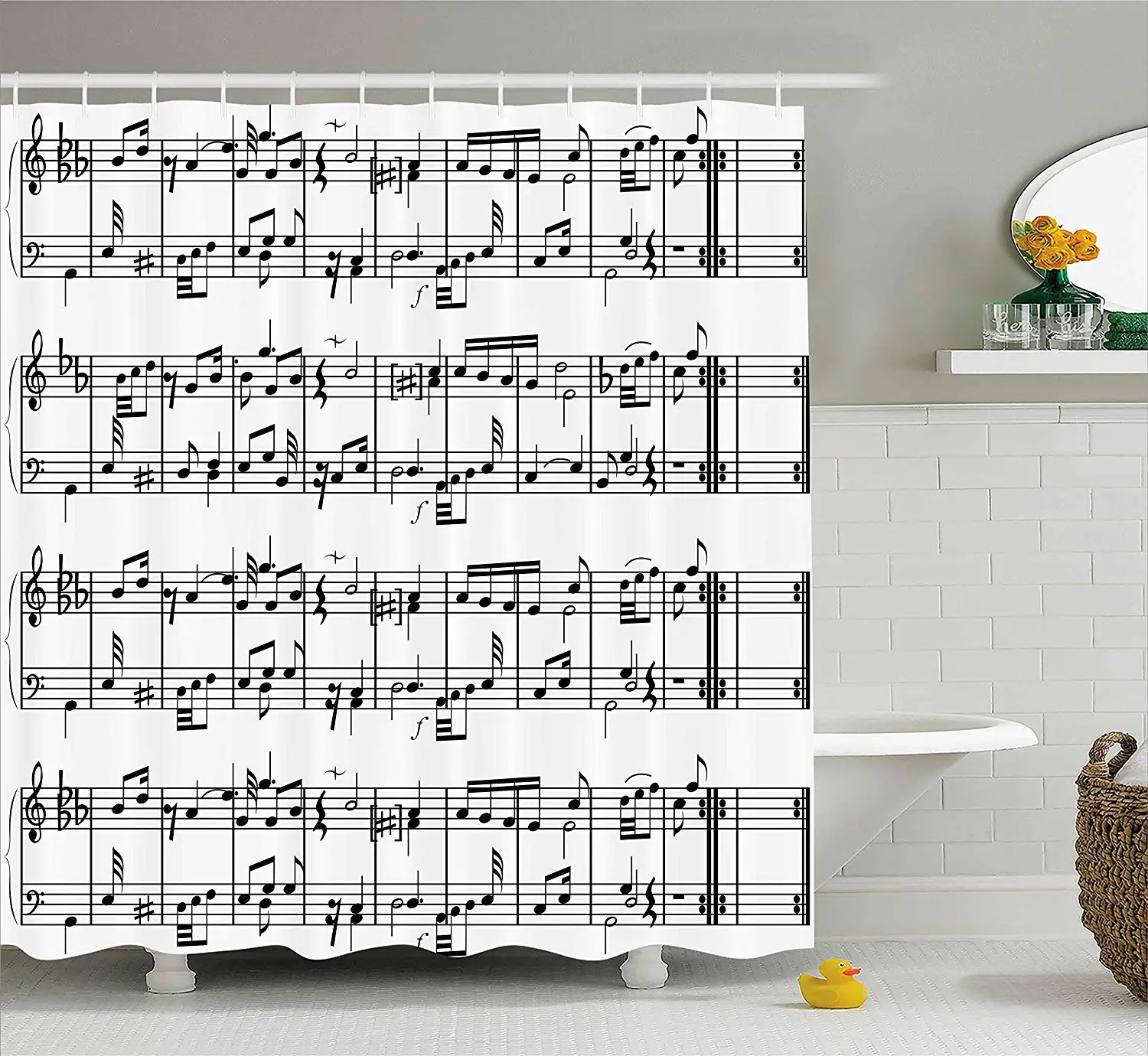 Music Decor Shower Curtain Musical Notes on The Clef Illustration