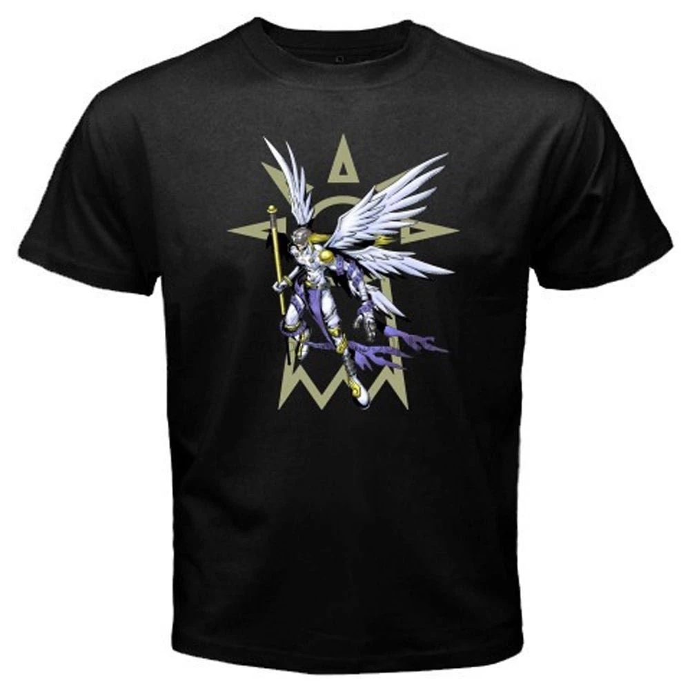 

New DIGIMON The Crest of Angemon Anime Cartoon Men Black T-Shirt Size Cartoon t shirt men Unisex New Fashion tshirt