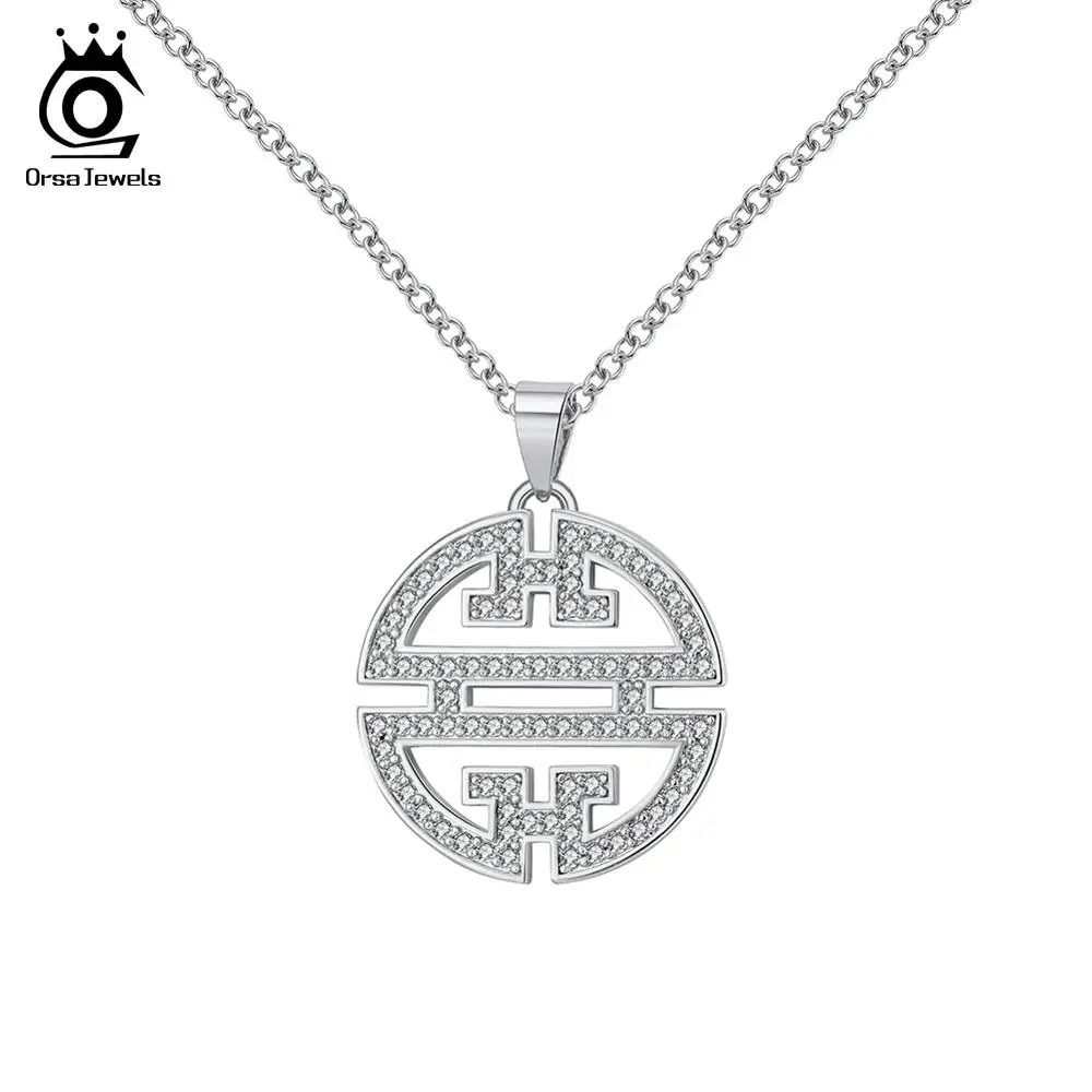 ORSA JEWELS оригинальное ожерелье кулон выдолбленный AAA CZ окно ювелирные украшения серебро цвет золотой цвет розовое золото цвет подарок ON151 - Окраска металла: Silver Color