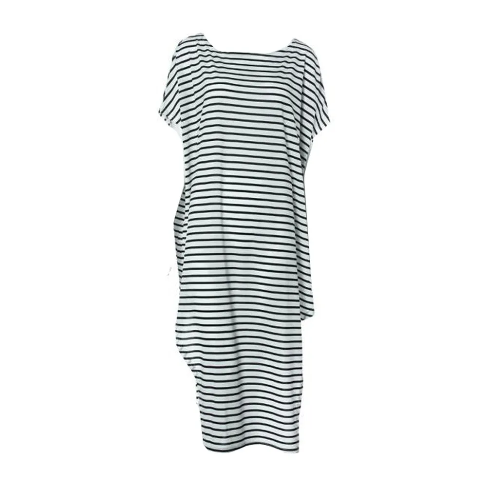 

Fashion Women Dress Casual Loose Neck Sleeve Striped Dress