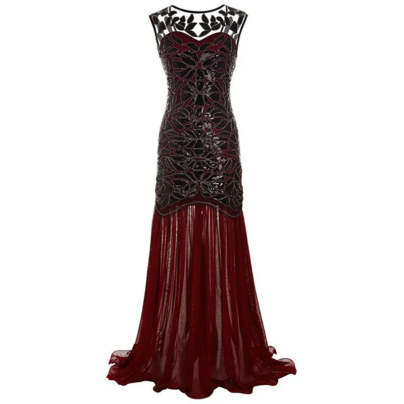 

Sexy Sequined Dress Women Long Gowns Sleeveless V Back Pearls Sequin Mesh Splice Ruffles Hem Slim Shiny Party Ball Maxi Dresses