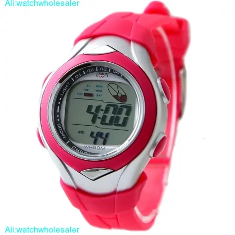 Тонкий размер дамы/Chrildren хронограф Дата сигнальная подсветка пурпурный ободок водонепроницаемые цифровые часы