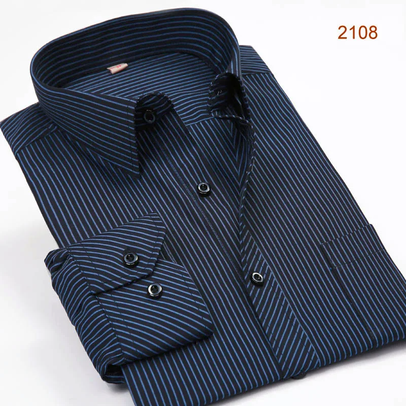 Новый длинным рукавом в полоску Для мужчин рубашки мужской рубашки Повседневное социальные Рубашки Высокое качество работы офиса одежда