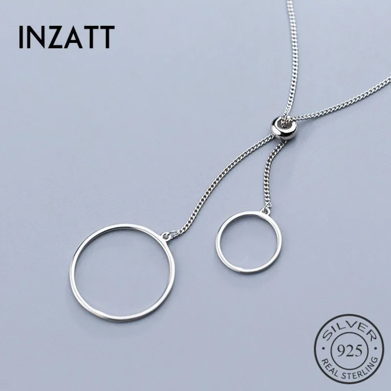INZATT Real 925 Sterling Silver Hollow Round Pendant Necklace For Fashion Women Fine Jewelry Minimalist Accessories 2019 Gift | Украшения и
