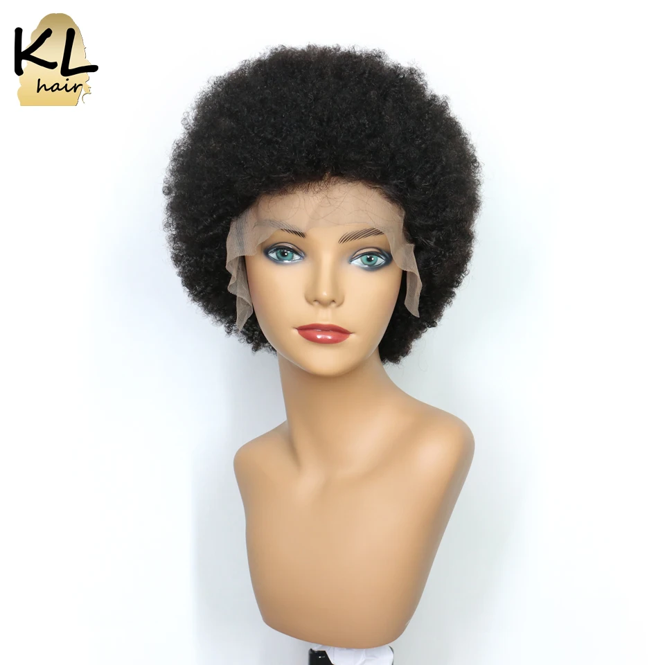 Афро кудрявые человеческие волосы на кружеве, парики для черных женщин, бразильские волосы remy, 6 дюймов, Короткие парики, предварительно выщипанные, плотность 150%, 13x4