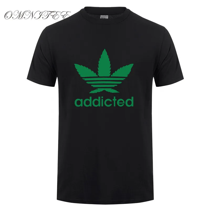 

New Addicted White Leaf T Shirt Men Summer Fashion Short Sleeve Cotton Weed Day T Shirts O-neck Funny Mens T-shirt Tops OT-939