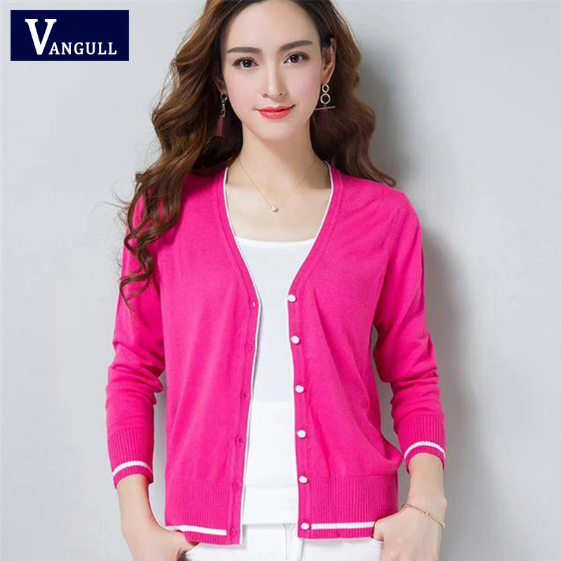 Vangull Women Air-conditioning Shirt Elegant Thin Sweater Short Paragraph Cardigan Sunscreen Jacket Color Block Female Sweaters