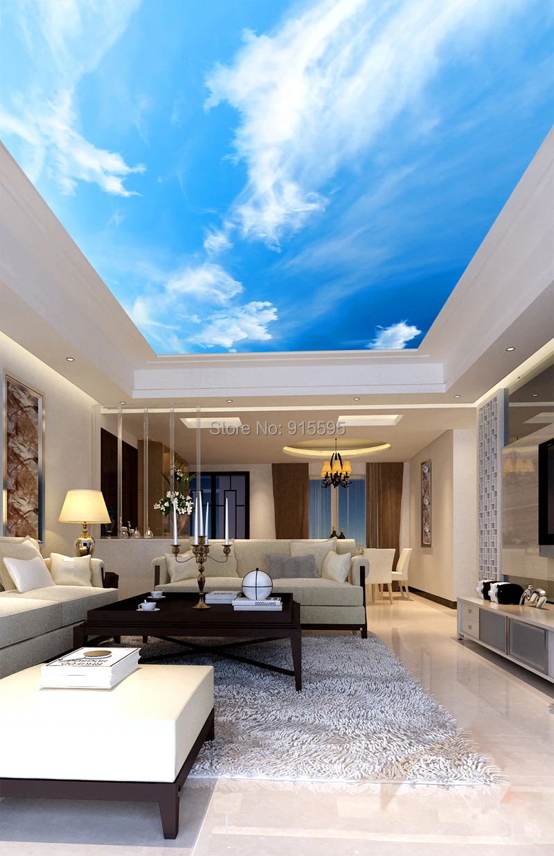Пользовательские 3D фото обои современные голубое небо и белые облака гостиная спальня потолок Фреска Нетканая печать обои рулоны