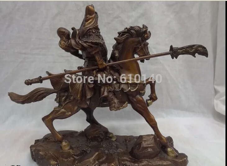 

10" Chinese Bronze Warrior ZhongYi GuanGong Dragon GuanYu Ride Horse Statue