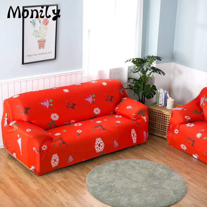 Merry Christmas Elk Snowdlake Thick Sofa slipcovers Tight Wrap All